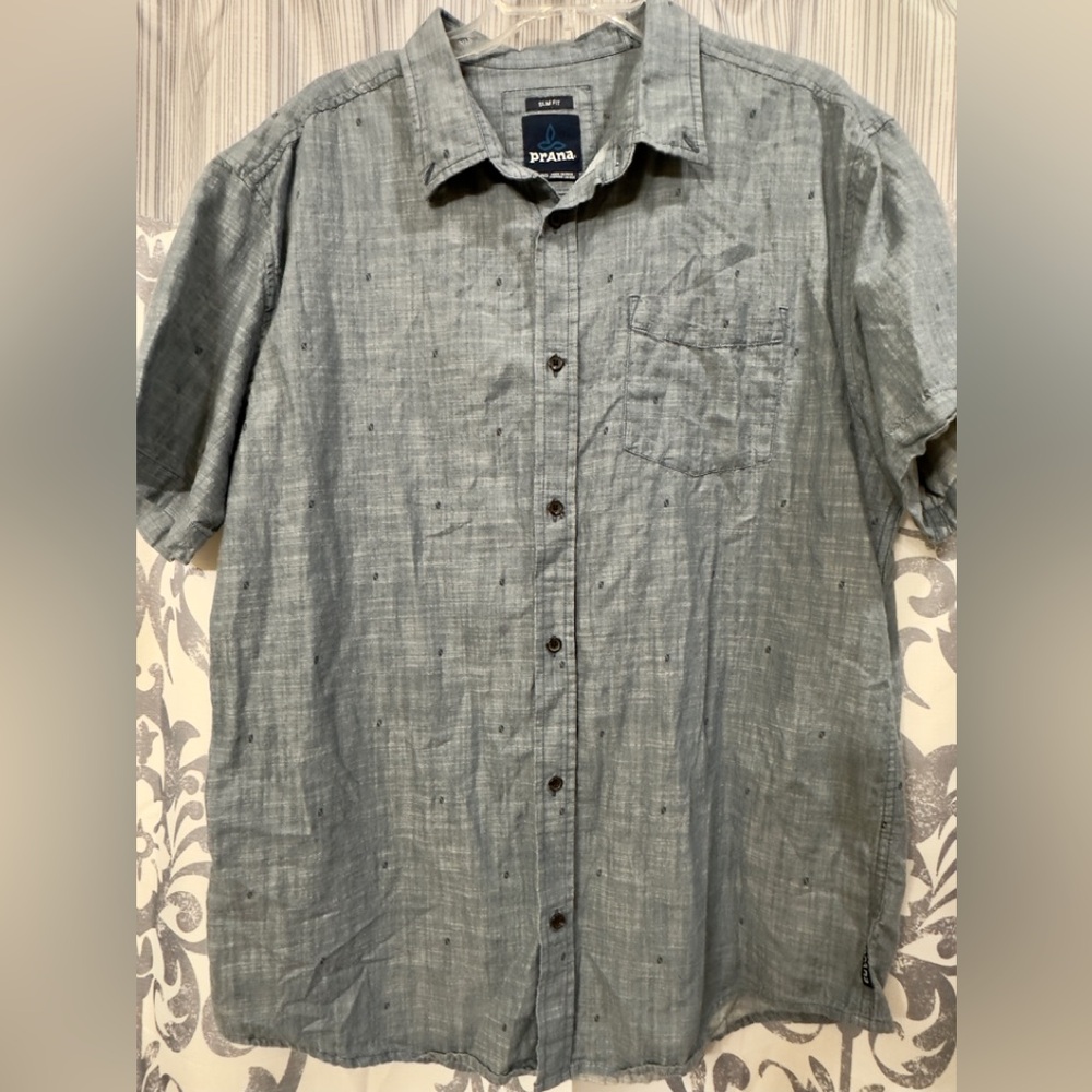 EUC Prana Mikael Slim‎ Fit 100% Organic Cotton Casual Button Down Shirt Size XL